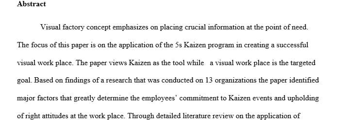 One page abstract on Visual Factory KAIZEN.