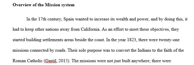 Paper on California Missions should be 5-8 pages typed and double-spaced