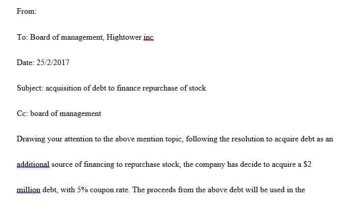 Prepare a memo advising the management of Hightower, Inc. on the financial impact.