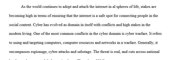 Resolution in the Workplace" by Stephen Haunts Research a current domestic or international conflict in the cyber domain.