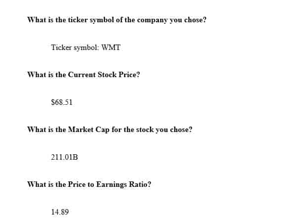 Review the financial information and statistics provided for the stock you selected