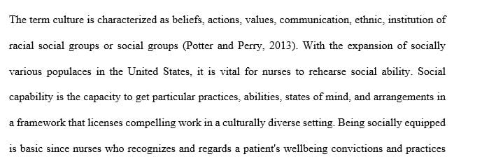 Select a top of your choosing related to cultural competency in nursing