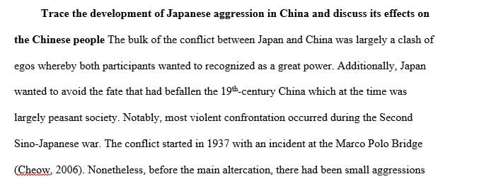 Trace the development of Japanese aggression in China and discuss its effects on the Chinese people.