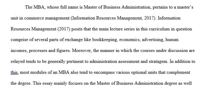 What two concepts do you think are the most relevant to the business and your MBA degree and why
