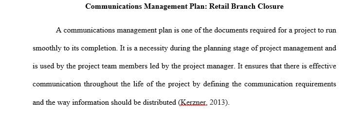 Write a 2- to 3-page communications management plan