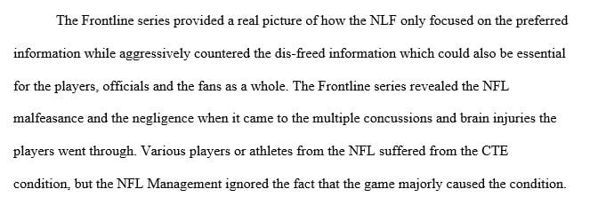 Write a 250-350 word (maximum) brief report on the NFL CTE case