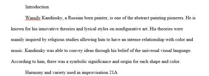 Write a one-page essay describing how harmony and variety are used in Wassily Kandinsky's painting