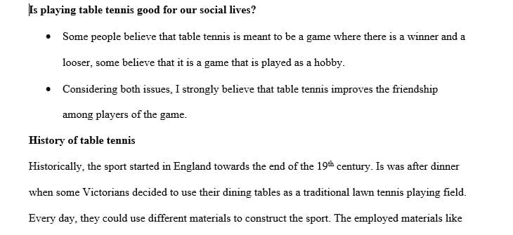 Write about the history, the rule, how people make friend through play table tennis