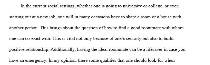 Write definition essay (3-6) pages about  A Good Roommate