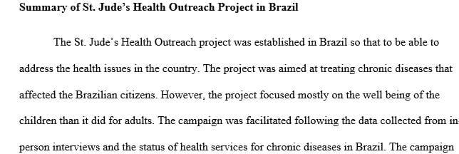 Write summary about St. Jude's Health Outreach Project in Brazil