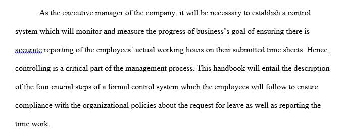 Write the section of your employee handbook that consists of the standard which details how employees are to properly request leave