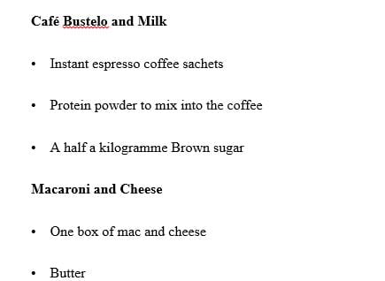 Written meal plan and a demonstration of cooking your meal with the provided camp stove during the trip