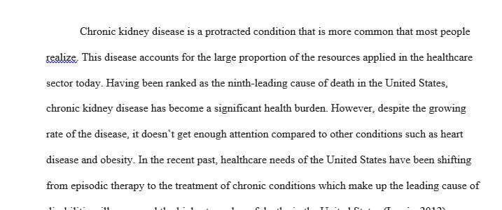 2 pages Chronic Kidney Disease is a silent killer in United States.