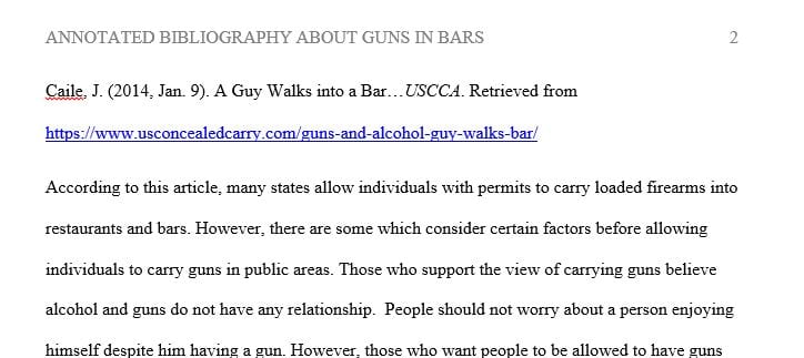 An annotated bibliography of 6 sources about guns in bars