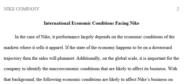 Assessment of the international economic and political conditions faced by the company