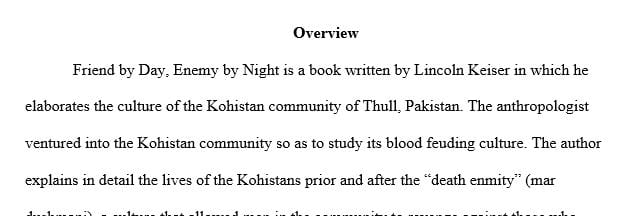 Book Report on Friend by day enemy by night: organized vengeance in a Kohistan community
