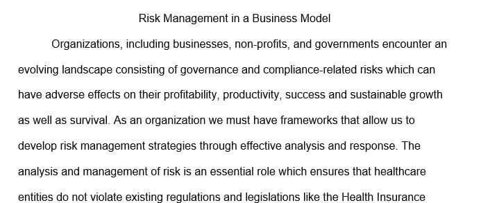 Write a report identifying the risks associated with the current position your organization