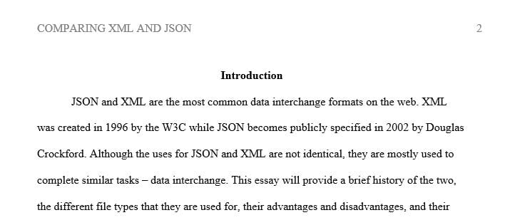 Write an essay on the topic: Comparing XML and JSON