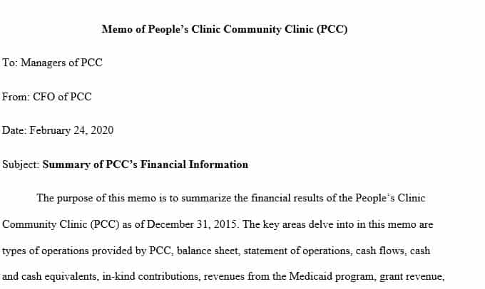 Create a 1-2-page memo for the managers of PCC.