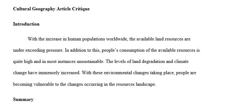 Critique an article you find on the web which relates to information Chapter 4 People and Nature.