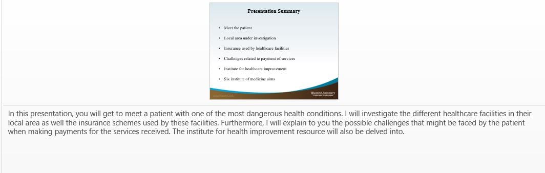 Describe the patient you have selected (including his or her health problem/injury) and identify the geographic area