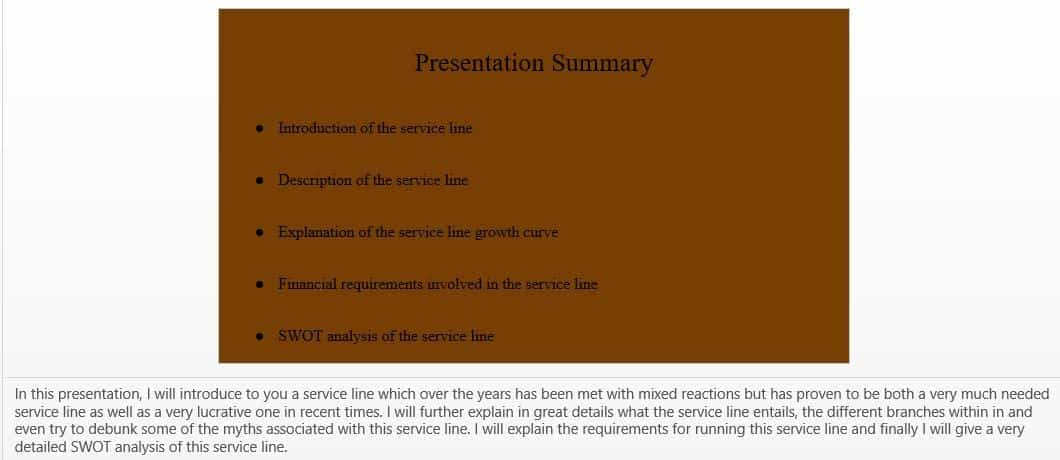 Description of the new health care service line Definitions of the four areas of the SWOT analysis
