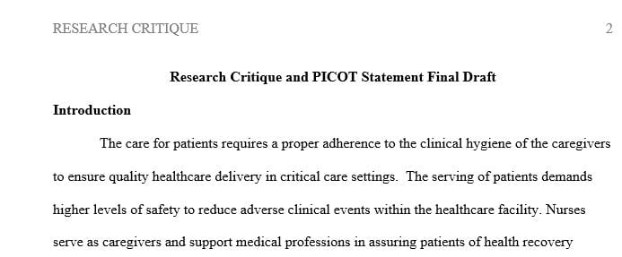 Discuss the link between the PICOT question, the research articles  and the nursing practice problem you identified.