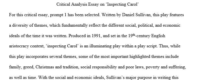 Discuss the various themes that Sullivan uses in the play Inspecting Carol By Daniel Sullivan