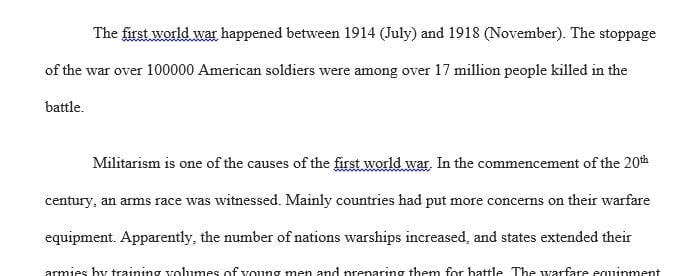 Explain two causes of the World War I