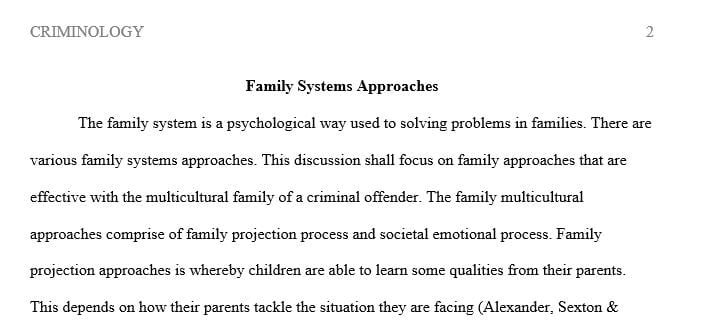 Family systems approaches that would be effective with the multicultural family of a criminal offender.