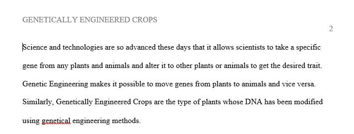 Topic: Genetically Engineered Crops