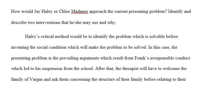 How would Jay Haley or Chloe Madanes approach the current presenting problem