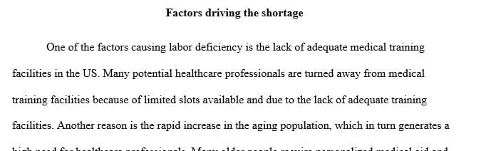 Identify and describe factors are driving the health care professional labor shortages in the U.S.