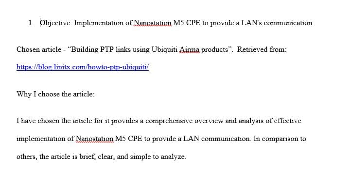 Implementation of Nanostation M5 CPE to provide a LAN's communication