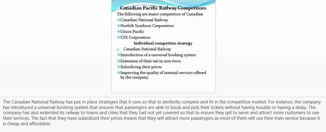 Need a 4-5 slides powerpoint for Canadian Pacific Railway.