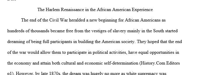 Paper in intro to humanities on the The Harlem Renaissance in the African American Experience