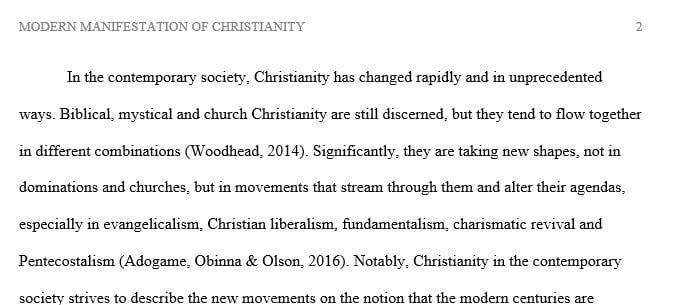 Paper on a modern manifestation of a particular religion and how that manifestation