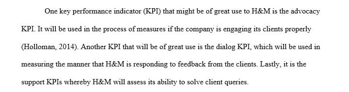 Pick three KPI's from page 16 and 17 and explain why they would work as a tool of measurement for your business