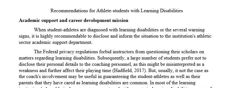 Provide Recommendations for Student-Athletes with Learning Disabilities