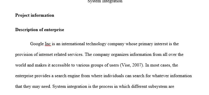 Provide a brief description of the enterprise (can be hypothetical) where the system integration design