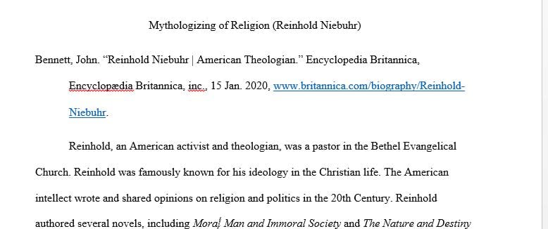 Topic: Reinhold Niebuhr and the de-mythologizing of Religion