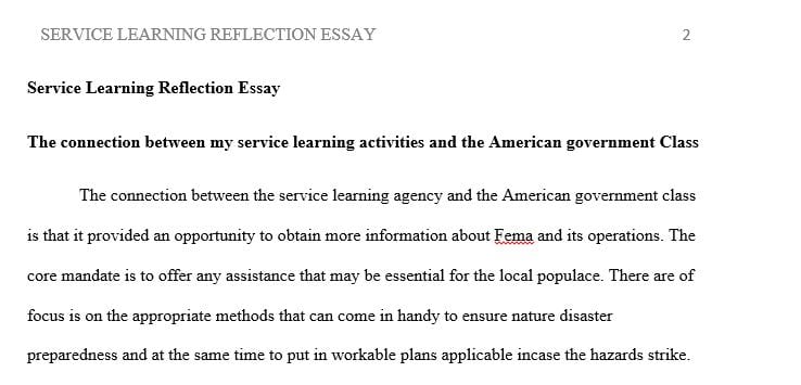 Service learning reflection essay about american federal government class
