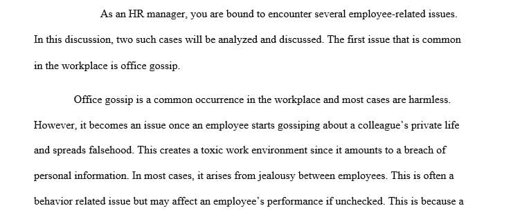 Specify two possible employee issues that a manager might encounter