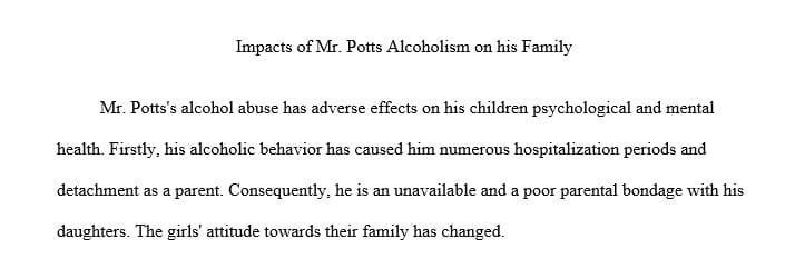 State how Mr. Potts’s alcohol abuse has affected the children and his relationship with the children