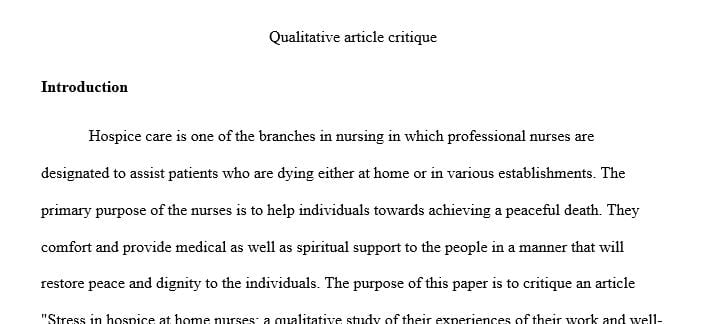 Stress in Hospice at home nurses: a qualitative study of their experiences of their work and wellbeing