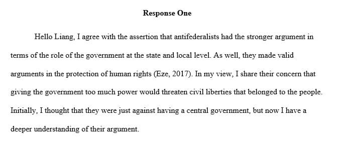 The arguments between the Federalists and the anti-Federalists in relation to the ratification of the Constitution