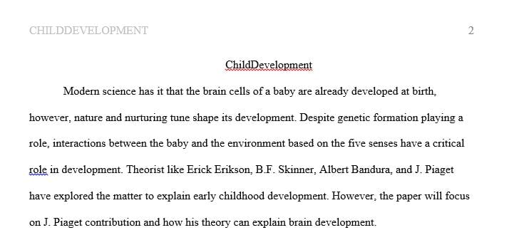 Using your favorite theorist apply that theory to brain development of a child