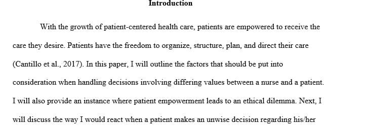 What factors should be considered when dealing with decisions where the nurse and patient hold differing values