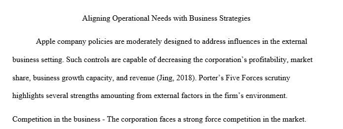 Write a 1 to 2 page proposal to the company of your plan to align the operational needs with business strategies