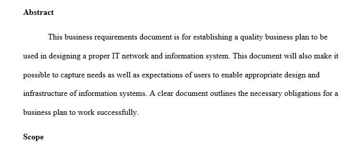 Write a four to six (4-6) page original business requirements document for the project plan